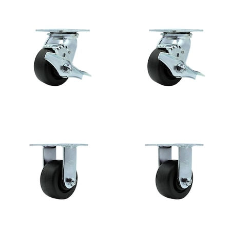 Service Caster 4 Inch Polyolefin Caster Set with Ball Bearings 2 Brakes 2 Swivel Locks SCC SCC-30CS420-POB-TLB-2-R420-2